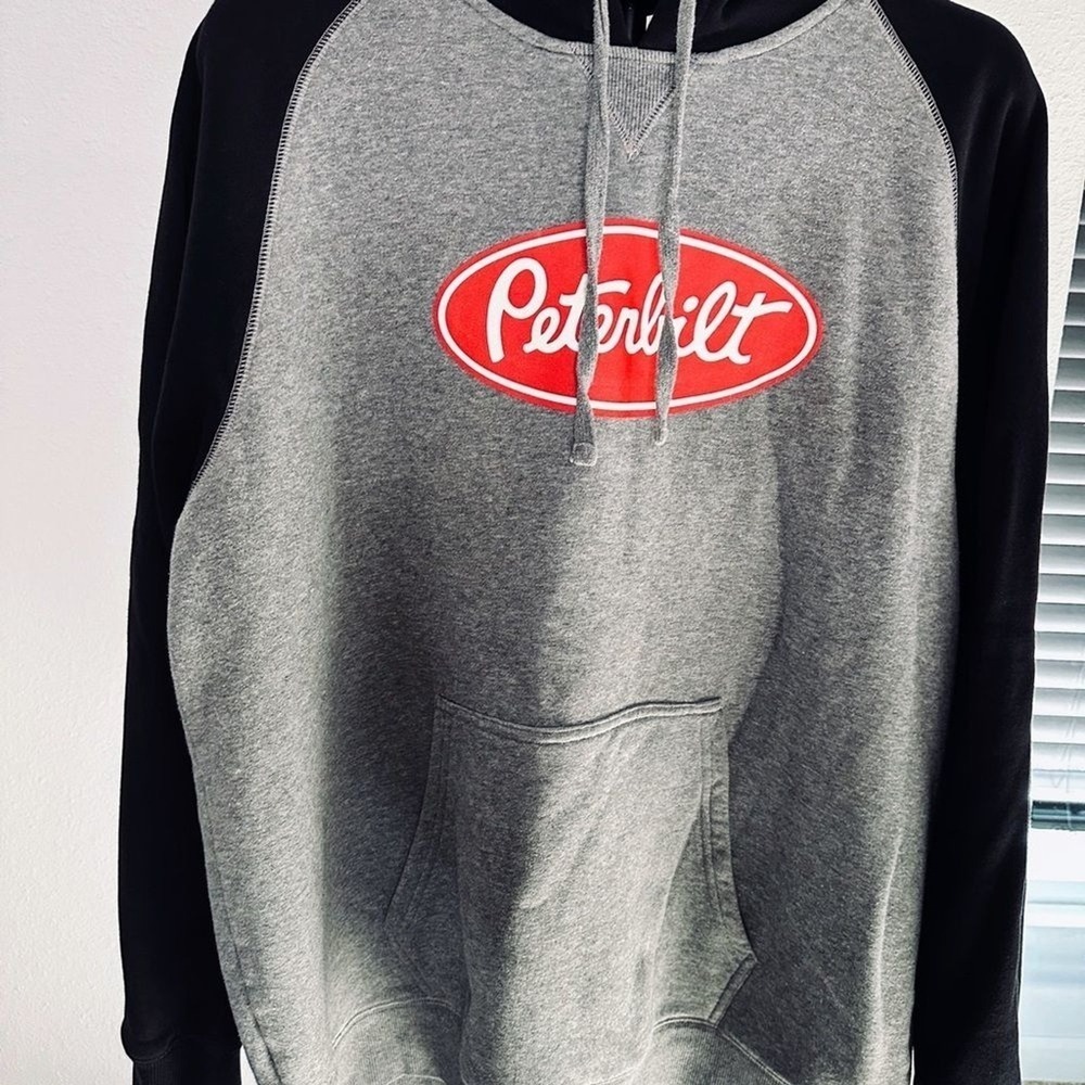 Sport-Tek Peterbilt Grey Black‎ Raglan Hoodie Sweatshirt